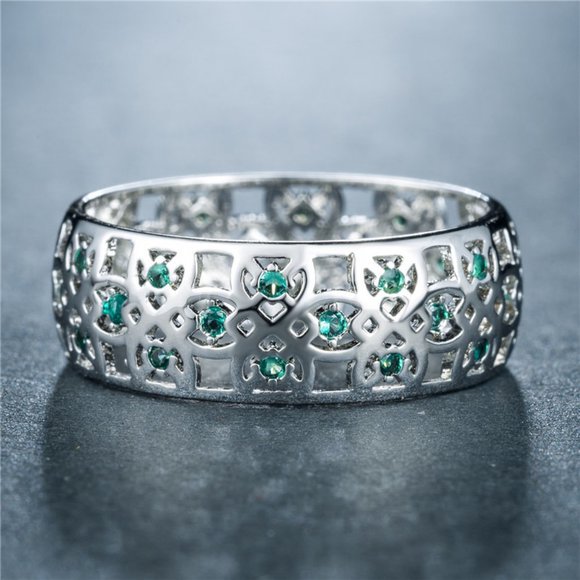 Colorful Gems Eternity Zircon Silver Vintage Ring for Women, EVGG1604 - Picture 1 of 4